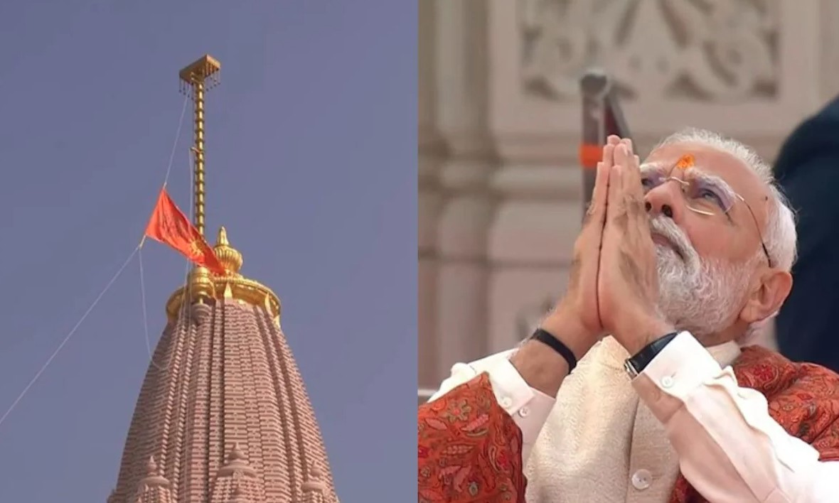 राम मंदिर में लहराया धर्मध्वज, पीएम मोदी हुए भावुक